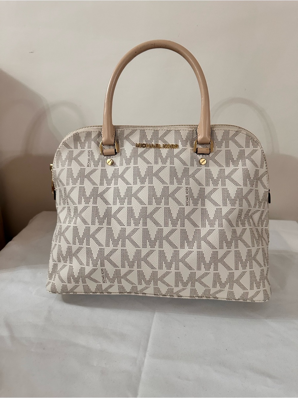 Michael Kors Cream and Beige Logo Dome Satchel